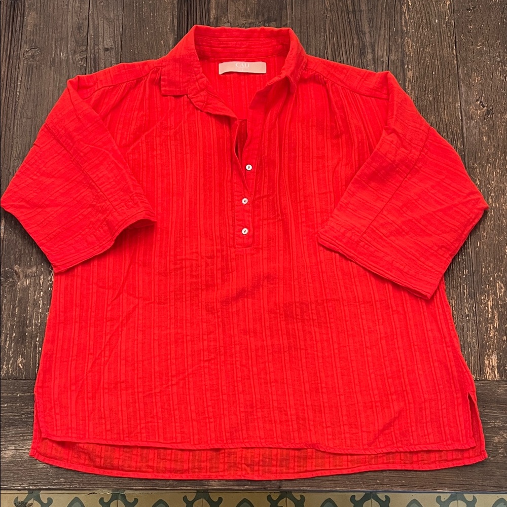 Vibrant Red Women’s  Casual Button Down blouse